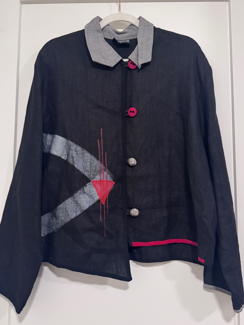 Vtg Black Linen Alissa Blazer Art to Wear Asymmetrical Jacket